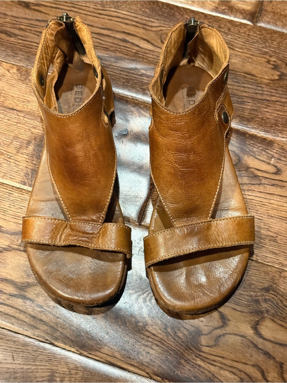 BED|STU Cognac Leather Open-Toe Ankle Sandals 7